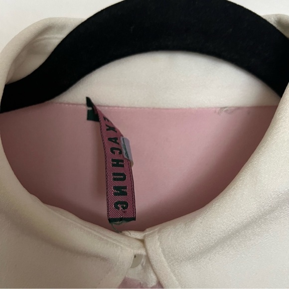 AlexaChung Pink Blue Pointed Collar Color Block Pastel Satin Shirt US 8 - Picture 11 of 13